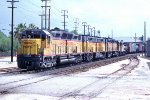 Union Pacific #73 West gets back on UP track at Riverside (old alingment).